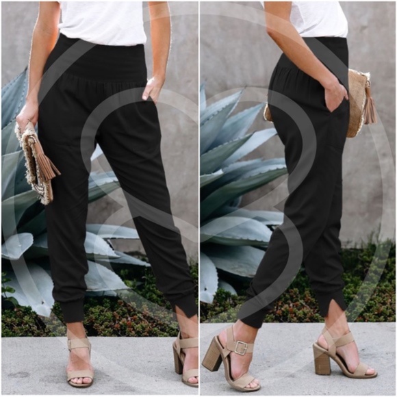 Ruched Black Jogger Pants - pink - Picture 4 of 5